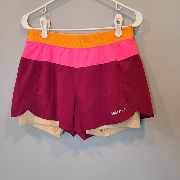 Marmot Pants - Marmot Shorts Womens Medium Purple Pink Orange Cream Elastic Waist